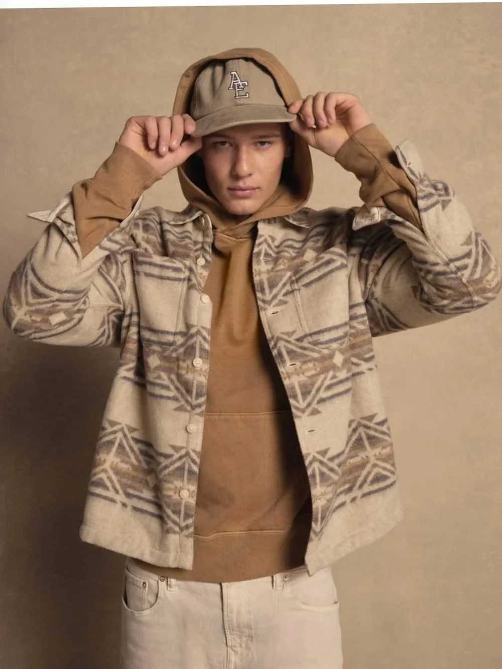 American Eagle Outfitters Tan & Cream Patterned Shacket NWT